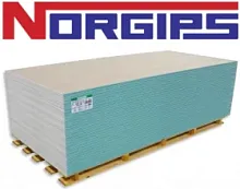 Гипсокартон NORGIPS влагостойкий  12,5х1200х2500 мм. Польша.